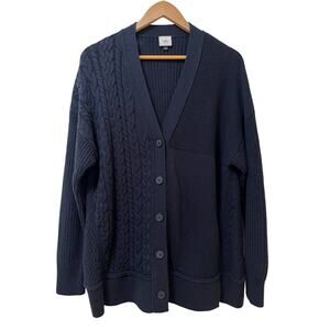 Cabi Womens Textbook Cable Knit Cardigan Size L Navy‎ Academia Preppy Teacher